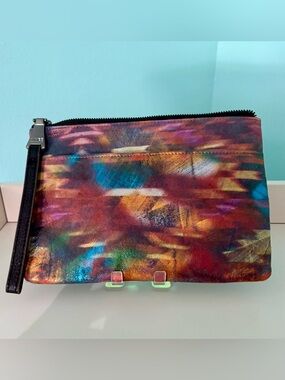 Aimee Kestenberg Liquid Navajo Multicolor Abstract Leather Wristlet Clutch